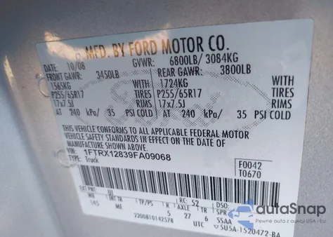2009 Ford F-150 Stx/Xl/Xlt from USA, damaged, VIN 1FTRX12839FA09068